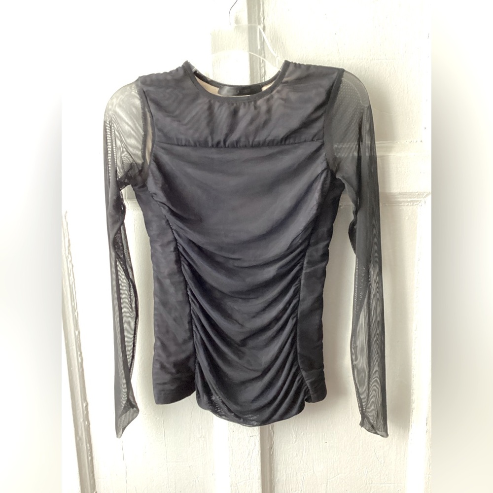 Daniela Corte Elegant Black Mesh Long Sleeve Top